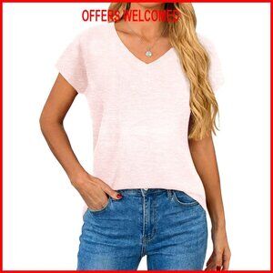 Cropped V-Neck Wool Blend Sweater Cap Sleeve Business Casual Summer Top